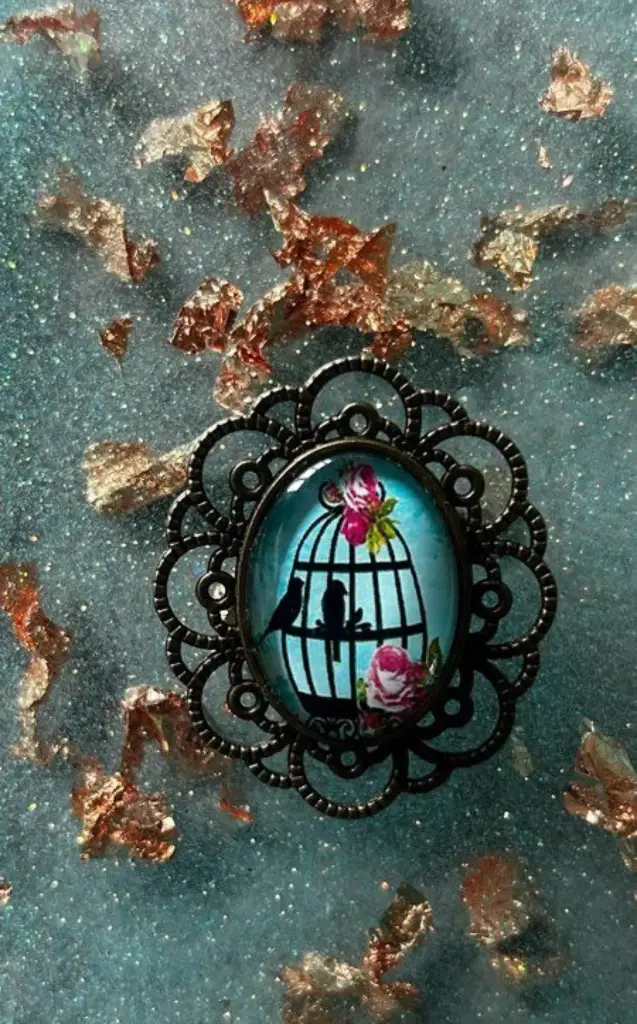 Broche - Cabochon en verre oiseaux 