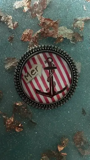 Broche - Cabochon en verre ancre